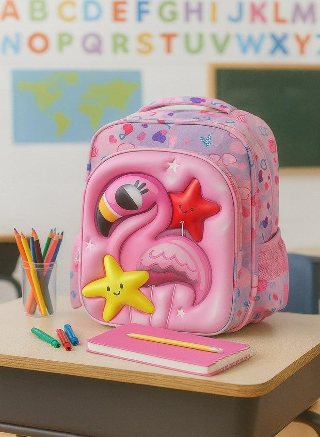 ZEVORA Kids Backpack - Cartoon flamingo Design (Pink) Waterproof Shoulder Bag (Pink, 14 inch) - Image 4